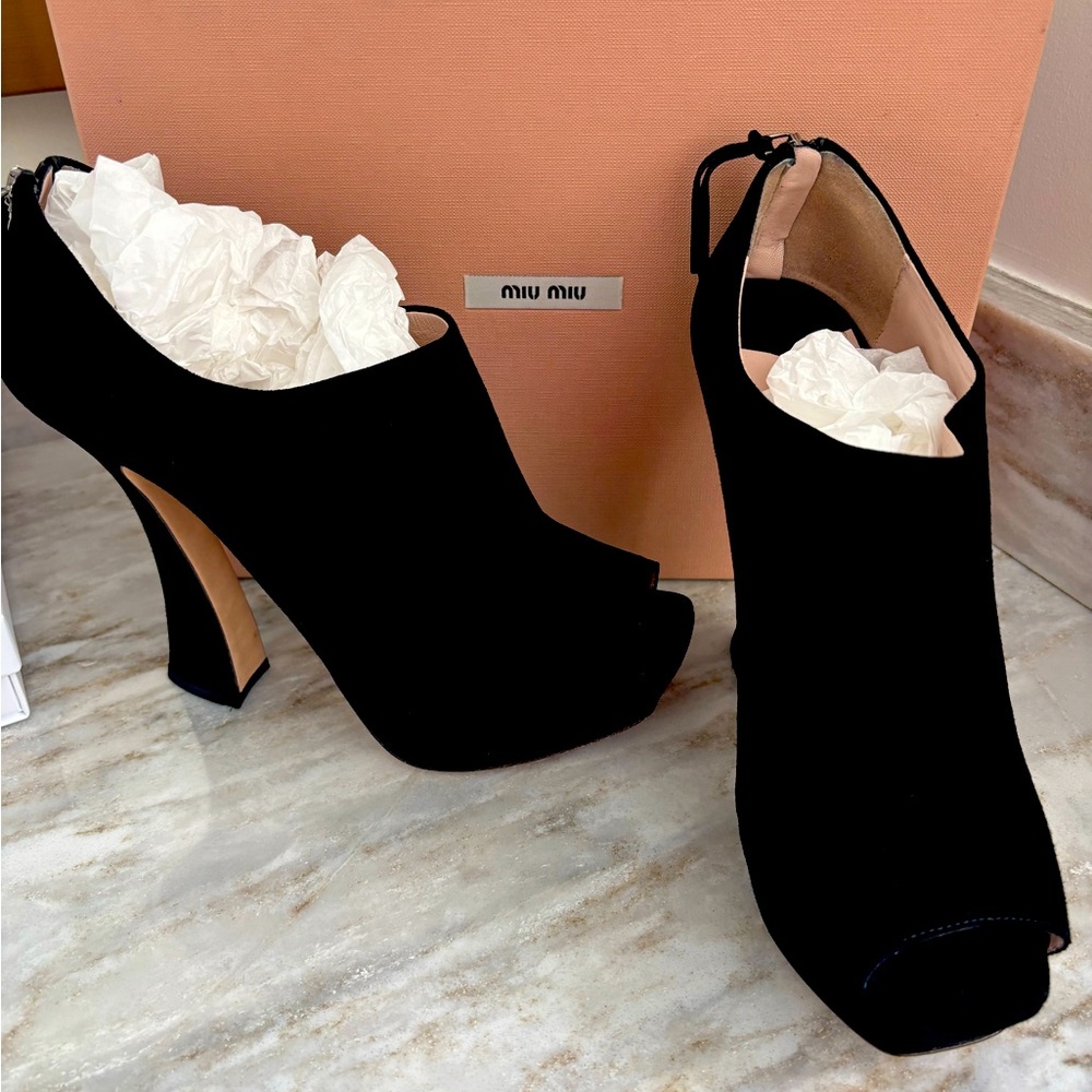 Miu Miu Suede Open Toe Booties